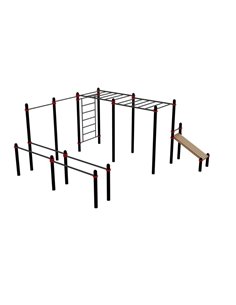 Воркаут комплекс: брусья двойные, турник-2, стенка, рукоход двойной, пресс-скамья Д-108 AVW016