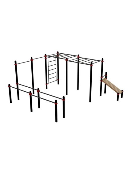 Воркаут комплекс: брусья двойные, турник-2, стенка, рукоход двойной, пресс-скамья Д-108 AVW016